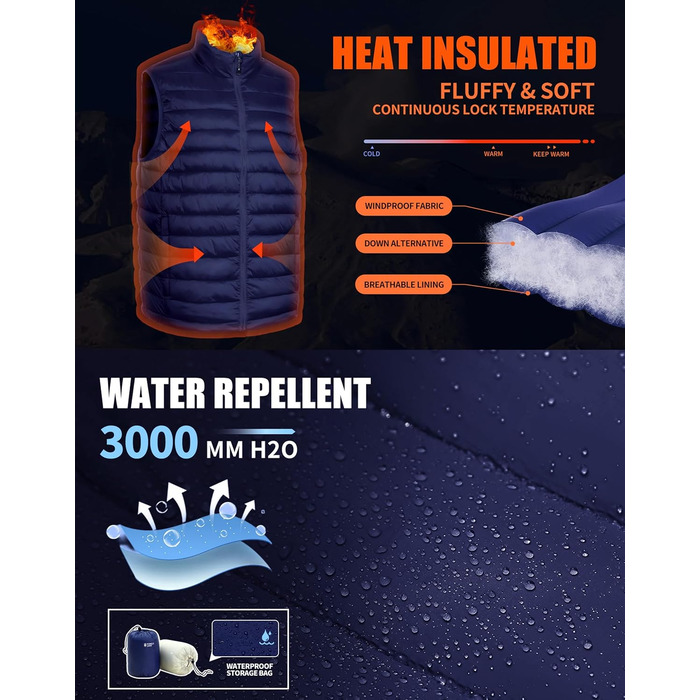 Чоловіча розкішна жилетка Pioneer Camp – водонепроникна, легка, пакується, з підкладкою – для активного відпочинку, повсякденного носіння, роботи, спорту та подорожей (Темно-синій, XL)