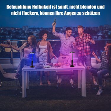 LED-лампа настільна бездротова, акумуляторна, 3 кольори, RGB, регульована яскравість, сенсорне керування, чорна. Підходить для вітальні, спальні, ресторану, вечірки, кав'ярні.