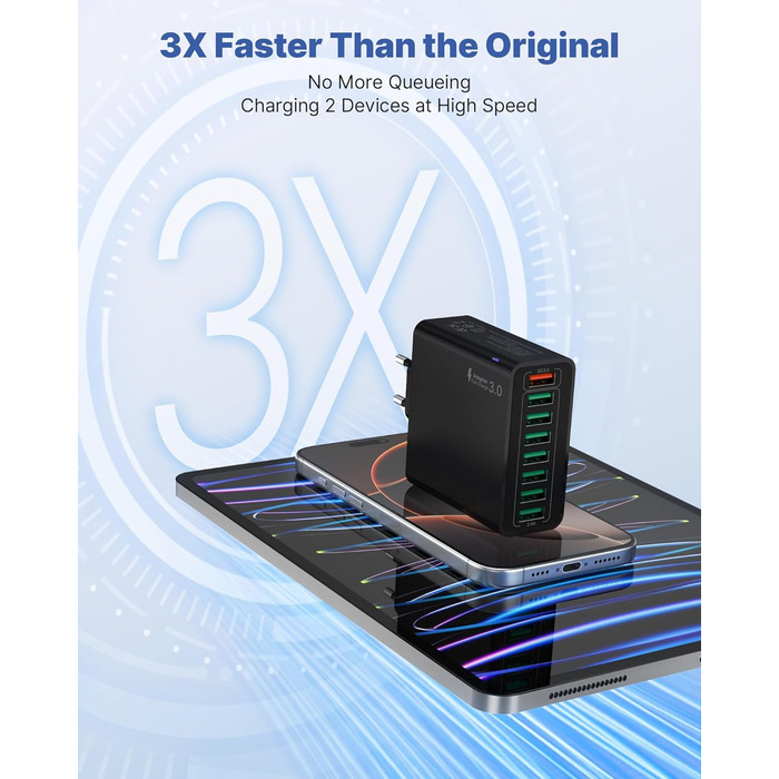 Мережевий адаптер USB з 8 портами та 33W, для iPhone, iPad, Android. Білий