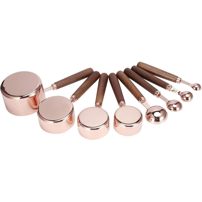 8-Piece Measuring Cup and Spoon Set, Baking Measuring Cups, Spoons with Wooden Handles, Cups and Spoons, Accurate Measuring Spoon for Measuring Dry and Liquid Ingredients