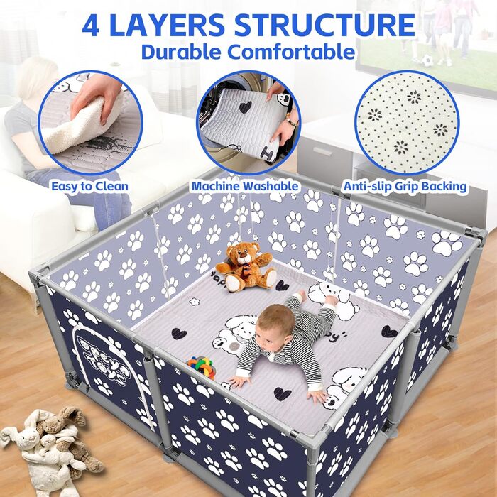 Квадратний вольєр для тварин з нержавіючої сталі та міцної тканини, для великих собак, котів, дрібних тварин, сірий (блакитно-сірий)