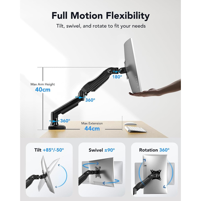 Кріплення для монітора HUANUO, 13-32 дюйми, регульований, VESA 75/100 мм, чорний