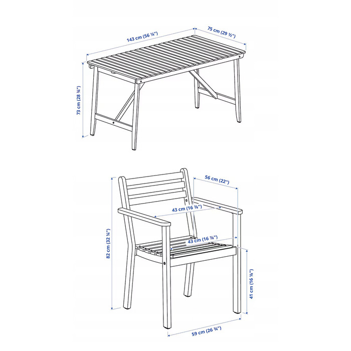 Комплект стола та стільців IKEA ASKHOLMEN, дерево, бежевий