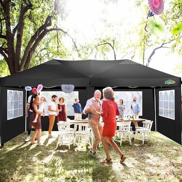 COBIZI Pavilion 3x3 Waterproof Folding Pavilion with 4 Side Panels, Outdoor Folding Pavilion, Stable UV Protection 50+, Pop-Up Garden Pavilion, Party Tent for Outdoors, Garden, Party, Wedding, Market (Black, 3x6m)