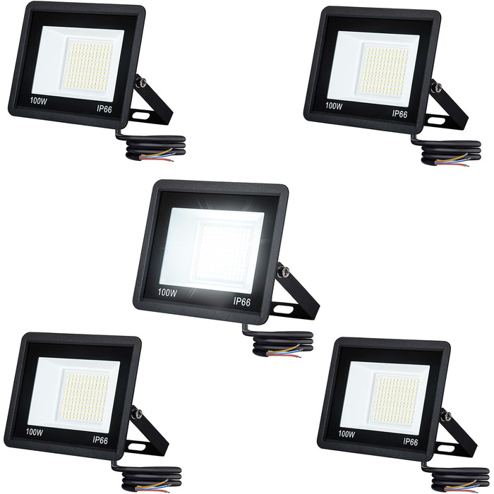 AufuN 5x100W LED Floodlights Cool White Super Bright LED Outdoor Floodlight IP65 Waterproof Aluminum Spotlight Light for Garden, Garage, Yard or Hotel