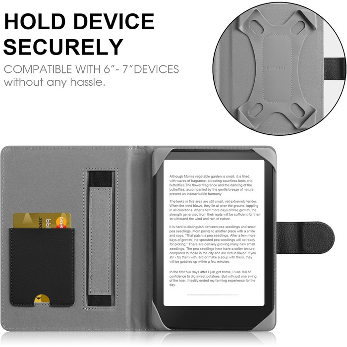 Чохол для електронних книг Pocketbook, Tolino, Sony, Kindle, Kobo (6.8'', 7'') - шкіряний, зелений (чорний)