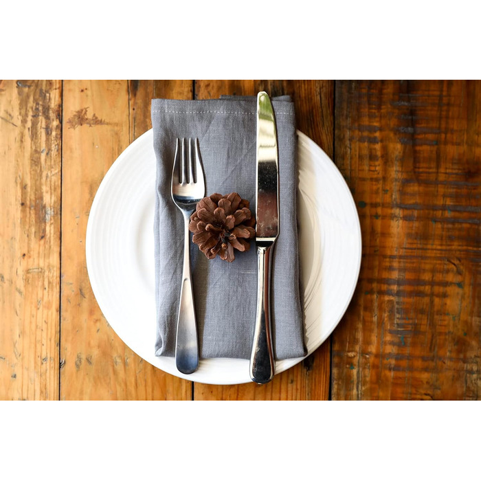 Linendo Linen Napkins, 100% Pure Linen, Grey, 38 x 38 cm, 6 Pieces, European Flax, Linen Napkins, Washable Reusable Cloth Napkins