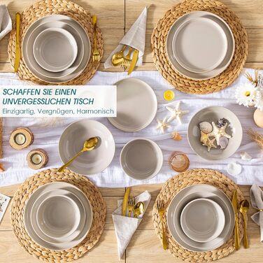 Набір чашок Vancasso PLAYA 6 шт. з ручкою 480мл, чайні чашки з кераміки, придатні для мікрохвильової печі та посудомийної машини (Бежевий, Сервіз 48 шт.)