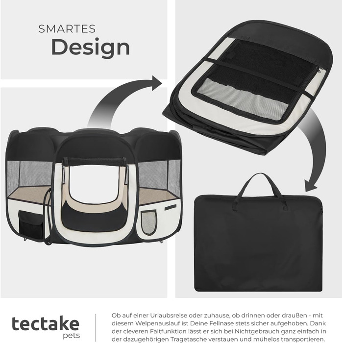 Тектейк® Вольєр для цуценят, вольєр для тварин, віп-коробка для собак, котів, кроликів, вигул, загін для квартири або кемпінгу - огорожа для собак, ґрати для собак, вольєр для вигулу, вольєр для дрібних тварин - рожевий (чорний)