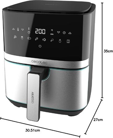 Аерофритюрниця Cecotec Cecofry Full Inox 5500 Pro, 5.5 л, 1700 Вт, цифрова безмасляна фритюрниця з корпусом із нержавіючої сталі та 8 режимами приготування