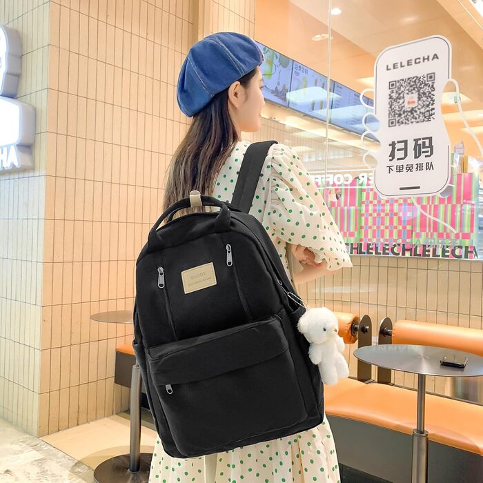 GAXOS Сумка-рюкзак для школи: стильний рюкзак для жінок та дівчат, корейський стиль, чорний колір