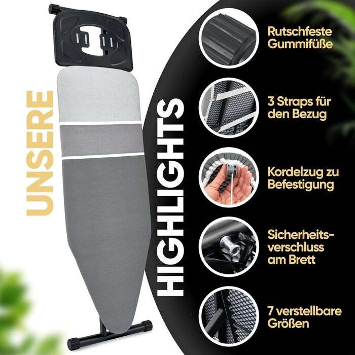 Прасувальна дошка Avieto XXL 124x43 см для парогенератора та праски | 5-шарове покриття, відбиття тепла, GlideCharge & Park Place