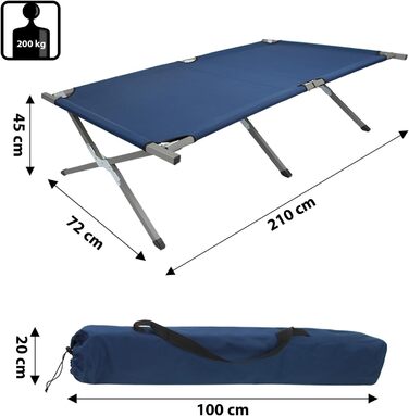 Розкладне ліжко BB Sport XXL для кемпінгу: сталеве каркас, 210x72x45 см, до 200 кг, зручне, з сумкою, блакитне