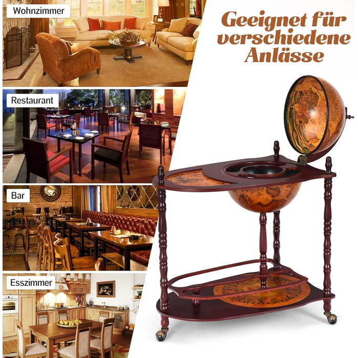 COSTWAY Globusbar Minibar World Globe Wine Rack Bottle Rack Globe Bar Home Bar Cocktail Bar Decorative Bar Table Bar, with Wheels, with Tabletop