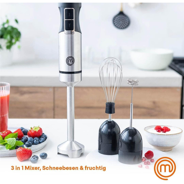 Стаціонарний блендер MasterChef Stabmixer 3-в-1 з нержавіючої сталі: блендер, міксер, вспениватель молока. 400W, 2 швидкості, миється в посудомийній машині