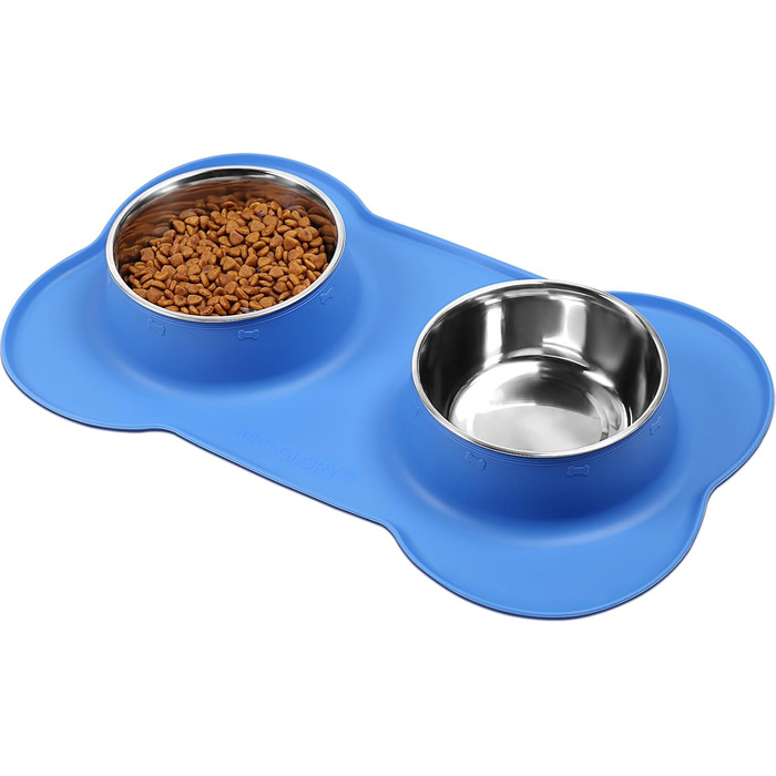 Миска для собак VIVAGLORY Splashfree з нержавіючої сталі та силіконовим килимком, 1310 мл, блакитна
