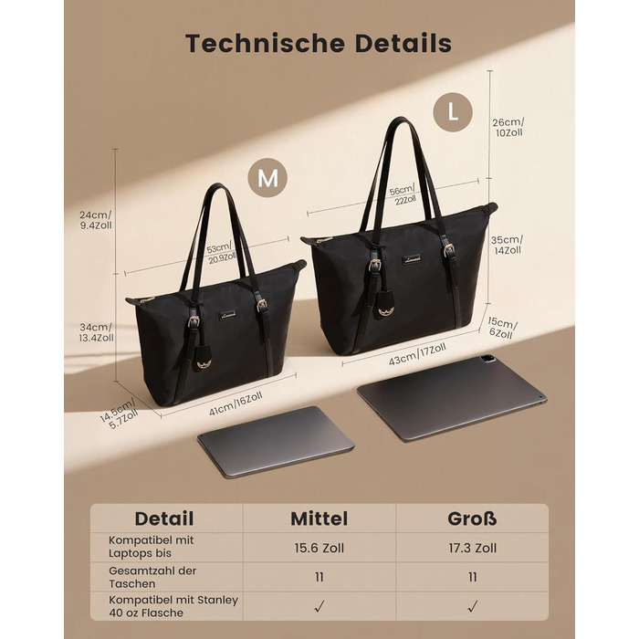 Сумка для ноутбука LOVEVOOK жіноча велика шопер для роботи, університету, школи, чорна, 15.6 дюймів