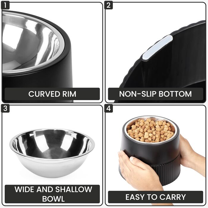 Станція годування Belle Vous для собак з висувними мисками, 400 мл, миска з нержавіючої сталі з антиковзним підставкою, велика/мала/середня собака/кіт