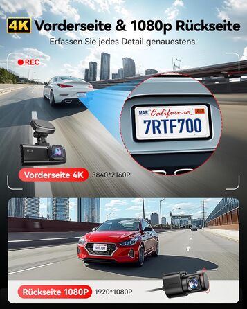 Відеореєстратор REDTIGER F7N Pro 4K, Dual (перед + зад), STARVIS, 64GB, WiFi, GPS, IPS 3.18