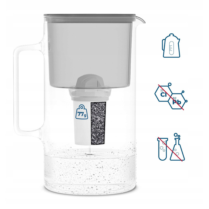 Скляний фільтр-глечик Wessper D2 BOROSILICATE 3л, сірий + 10 фільтрів
