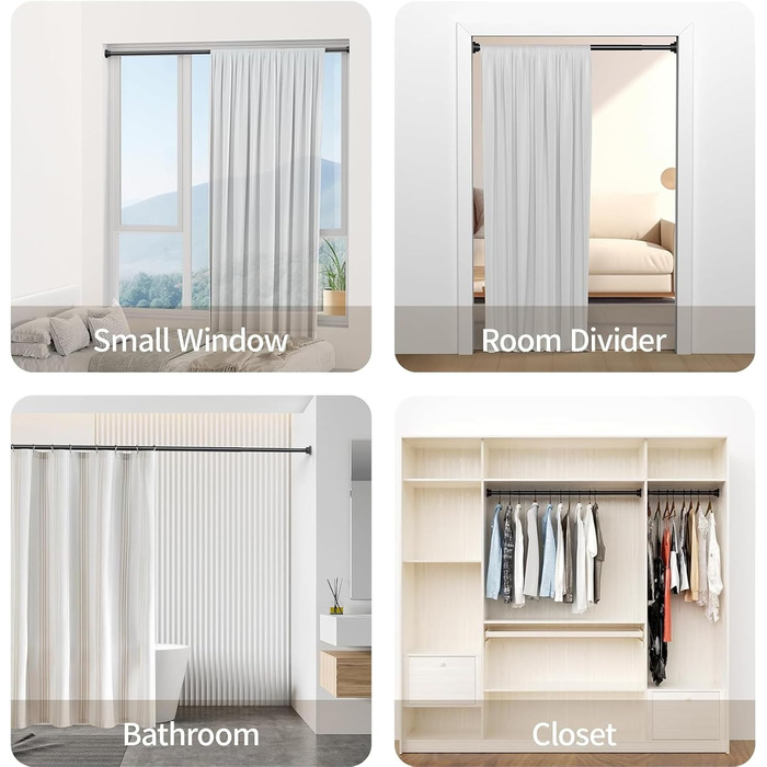 Штанга для душу без свердління з нержавіючої сталі, телескопічна, регульована 70-195 см, чорна