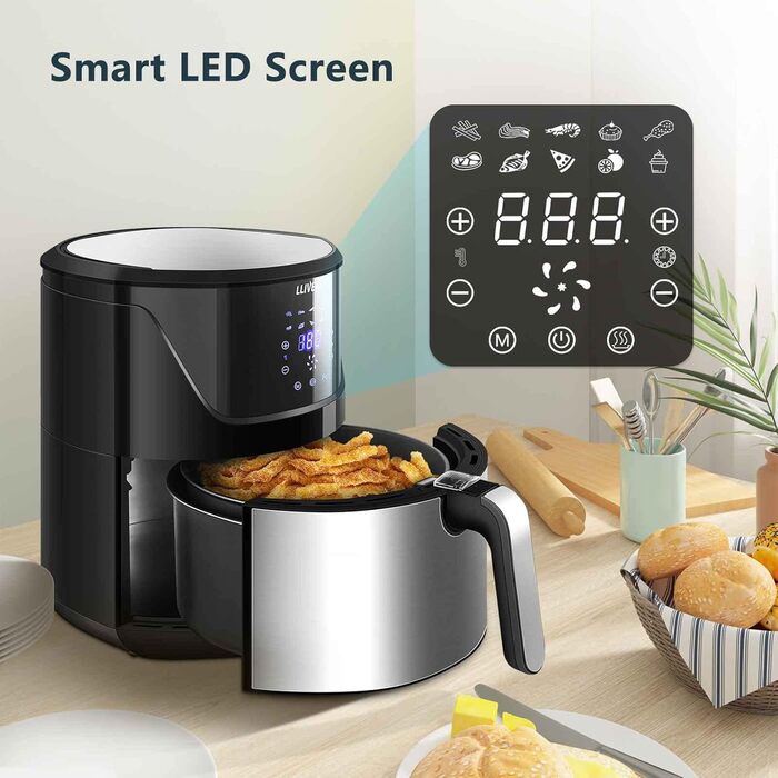 Фритюрниця без олії LLIVEKIT з 2 камерами та скляними вікнами, 4.5L+4.5L, Airfryer 9-в-1, XXL, з сенсорним екраном та таймером