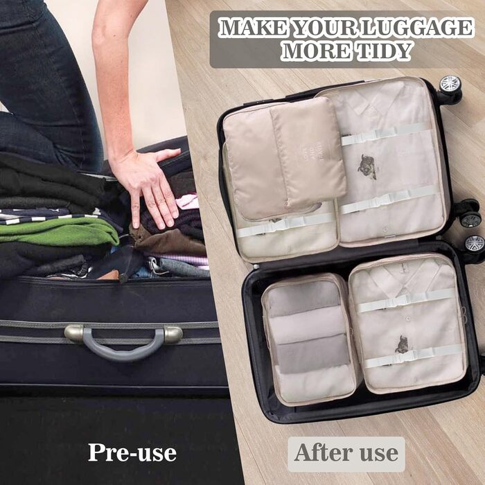 Набір органайзерів для валіз GIBOHOM, 15 шт. Packing Cubes, водонепроникні сумки для одягу для подорожей, Travel Organizer, бежевий