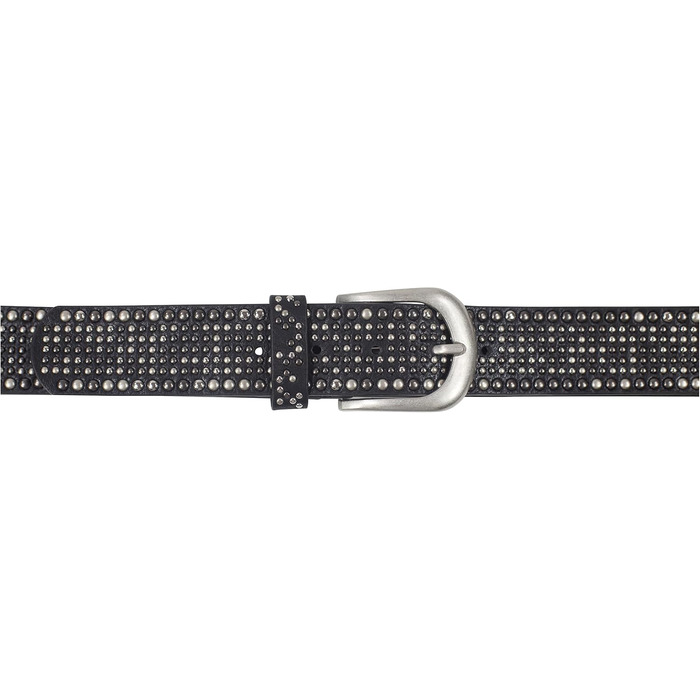 Чорний жіночий пояс з пряжками та стразами, синтетичний, вінтажний стиль, ширина 3.8 см, довжина 110 см