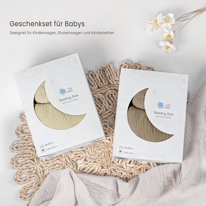 Бетліня для дітей Lulumoon з мусліну 100x135: комплект простирадла 100x135 + наволочка 40x60 см з бавовни Oeko-TEX Standard – легка та комфортна постільна білизна для малюків (Крем-Мокко, 100x135 см + 40x60 см)