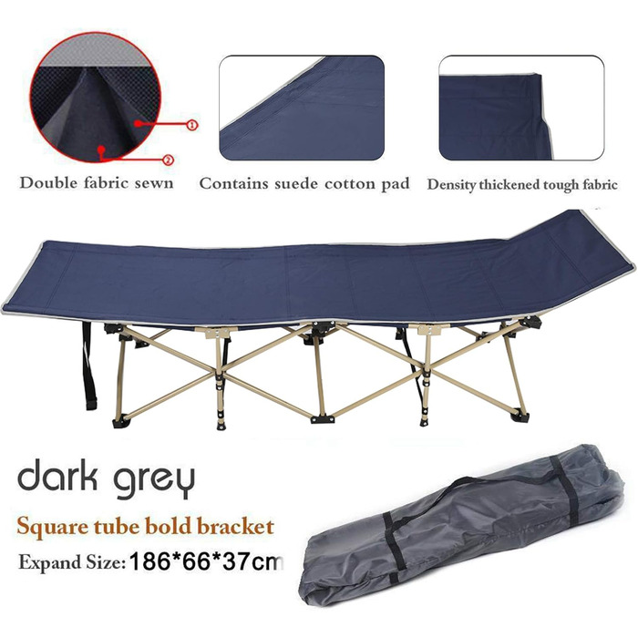 Розкладне ліжко для кемпінгу Trintion XL - міцна та зручна для відпочинку на природі, вдома та в подорожах (250 кг)