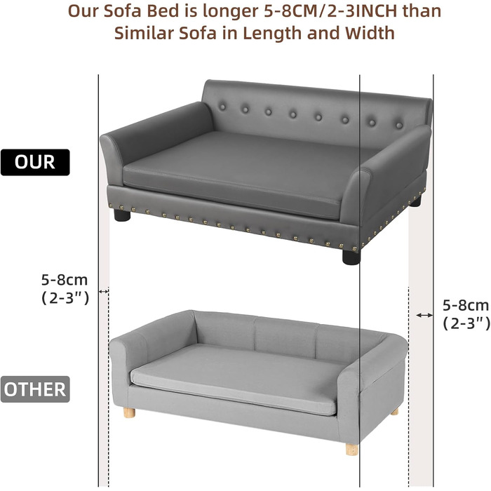 Софа для собак BingoPaw Luxus: велика ортопедична софа для собак XL, сіра, 120x74x40 см