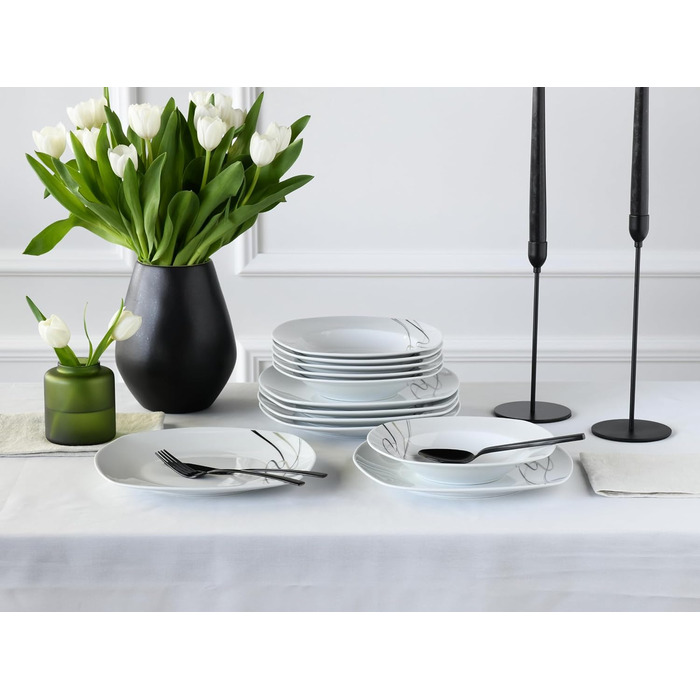 CreaTable Серія Amelie Piazza: 12-частинний набір посуду для 6 осіб з порцеляни, 28.5 x 22 x 31 см