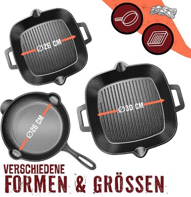 Чавунна сковорода-гриль KESSER® для індукції, газу, духовки, вугілля 26 см з захисними ручками, кулінарною книгою та очисником для кілець