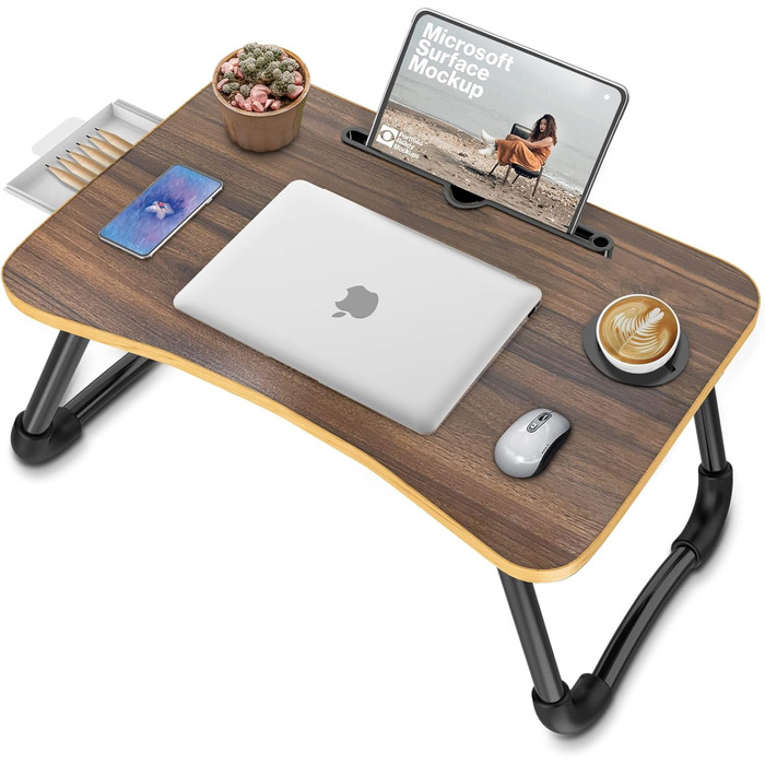 Столик для ноутбука на ліжко Zapuno: багатофункціональний столик з ящиком та підстаканником, зелений (бежевий)