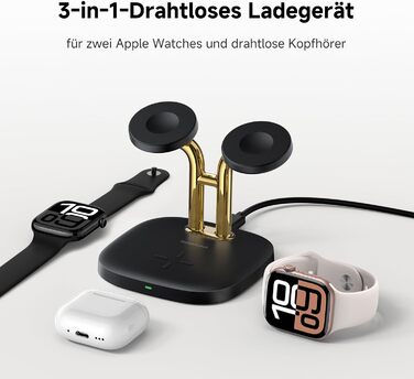 Зарядна станція SwanScout Doppel Watch 704A для Apple Watch 10/Ultra/9/8/7/6 та AirPods Pro (3.3W, без адаптера, чорний/золотий)