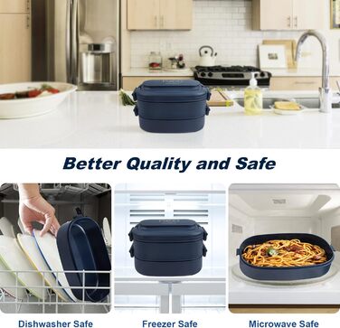 Ланчбокс Brotdose 2-ярусний, 1550 мл, з ложкою та виделкою, BPA Free, для дорослих, блакитний