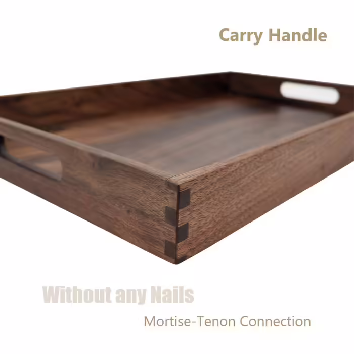 MAGIGO Tray with Handles, rectangular, 50.8 x 32.3 cm, made of black walnut wood, for tea, coffee, or breakfast in bed, classic decorative wooden serving tray