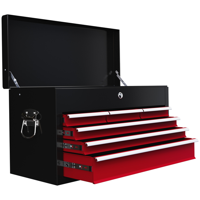 HOMCOM Tool Case Tool Box with 6 Drawers, Lock, Tool Box Handle, Tool Chest, Steel, Red+Black, 60x26x34cm | Aosom