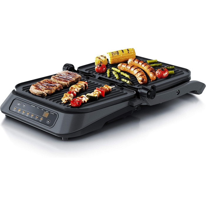 Arendo Electric Grill - Contact Grill, Tabletop Grill & Sandwich Maker with Digital Control - 1900W, 7 Programs, Removable Plates, Stainless Steel