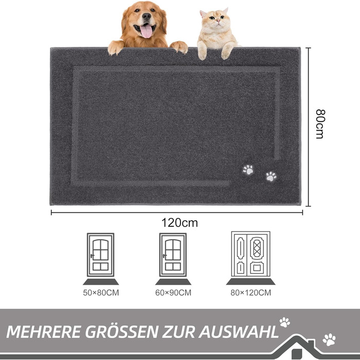 Килимок для дому BEQHAUSE 80x120 см, сірий - для входу, коридору, передні/задні двері, миється