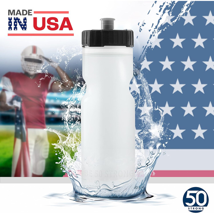 50 Strong Sport Squeeze Water Bottles - Set of 6 - Team Pack 22 oz BPA Free Bottle Easy Open Push/Pull Cap - Multiple Colors Available (Transparent)