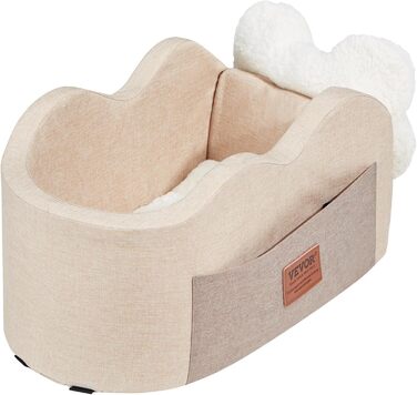 Автокрісло для собак VEVOR, підняття для собак в авто з кишенькою для зберігання, безпечний автотранспорт для домашніх тварин з поворотком, губчаста наповнювач, автоліжко для собак середніх та великих порід до 25 кг (Світло-коричневий, Extra Small)