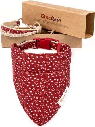 Pettsie dog bandana with collar and friendship bracelet, Adjustable sizes S, M, and L, Detachable bandana cloth, Attractive packaging included, Dog lover, L, Red