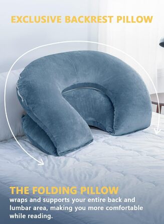 INSEN Подушка для читання, спинка для сидіння в ліжку, для читання, відпочинку, для медсестер та дітей, подушка для преса в ліжку, блакитна