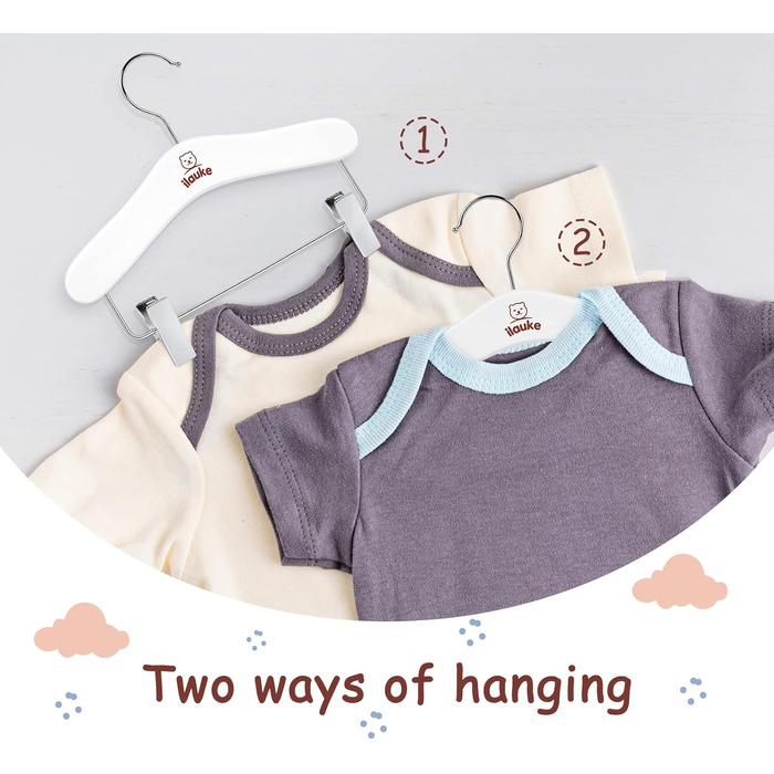 Дерев'яні вішалки для одягу з затискачами для малюків, 12 шт., класичні та міцні, білі, 25 см, для дітей 25 x 20.5 см