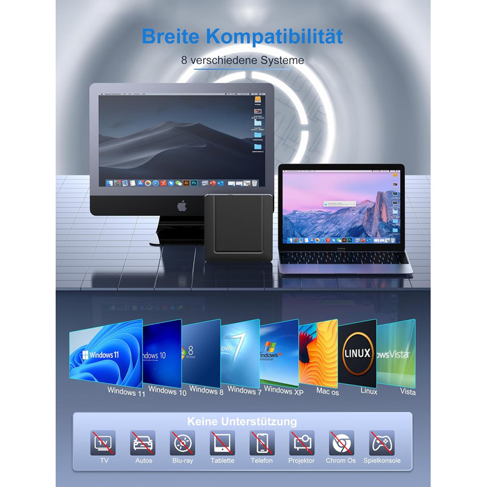 Зовнішній CD/DVD привід USB 3.0 та USB-C, ультратонкий оптичний накопичувач CD DVD +/-RW ROM для ноутбука, ПК, MacBook (Windows, macOS, Linux), чорний