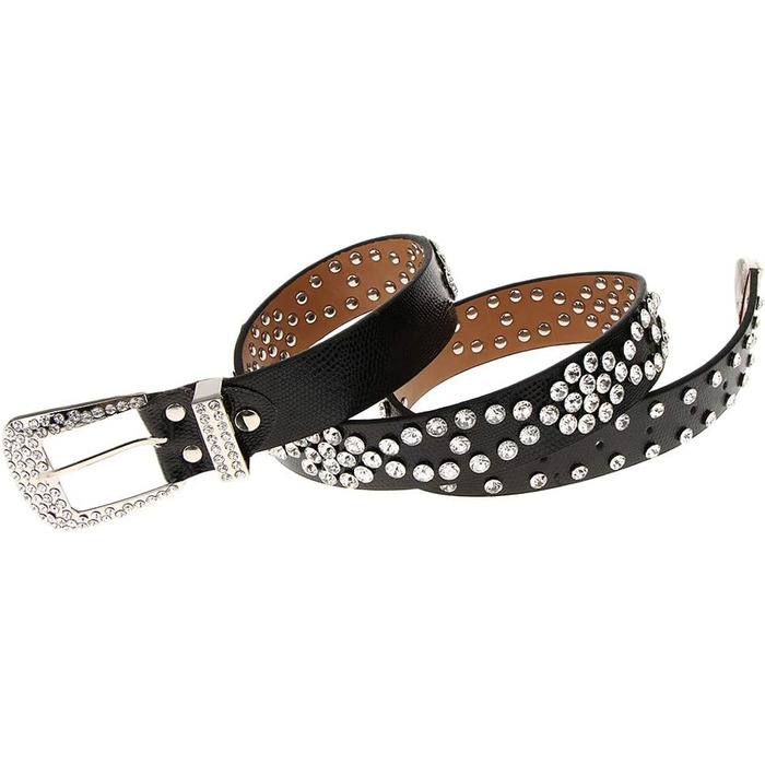 Жіночий пояс Fenteer з камінням, джинсовий, з пряжками, шкіряний, 3,5 см, чорний