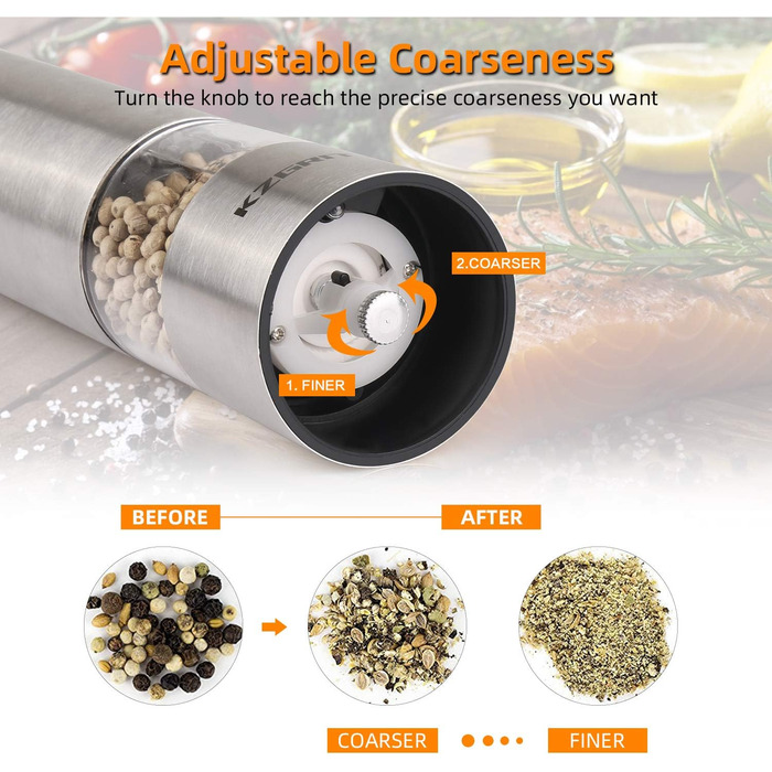 Електричні мельниці для солі та перцю (2 шт.) з LED-підсвіткою, керамічні жорна, регулювання помелу, нержавіюча сталь