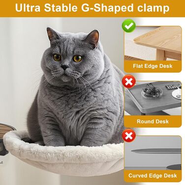 Кігтеточка-ліжко для кота на стіл, 360° обертання та регулювання висоти, знімне ліжко-лежанка, м'яка гамак для дому/офісу (Білий)