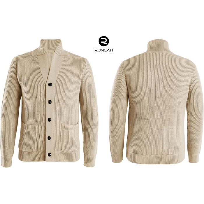 Чоловічий кардиган Runcati з грубого в'язання, великий розмір L, з коміром-шарфом, на ґудзиках, стильний пуловер, хакі